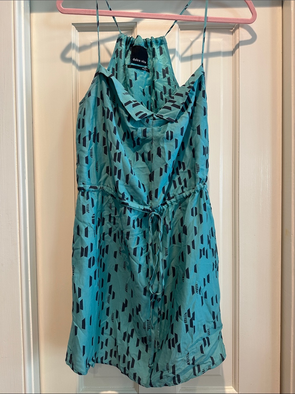 Dolce Vita Teal Geometric Cowl Neck Slip Dress